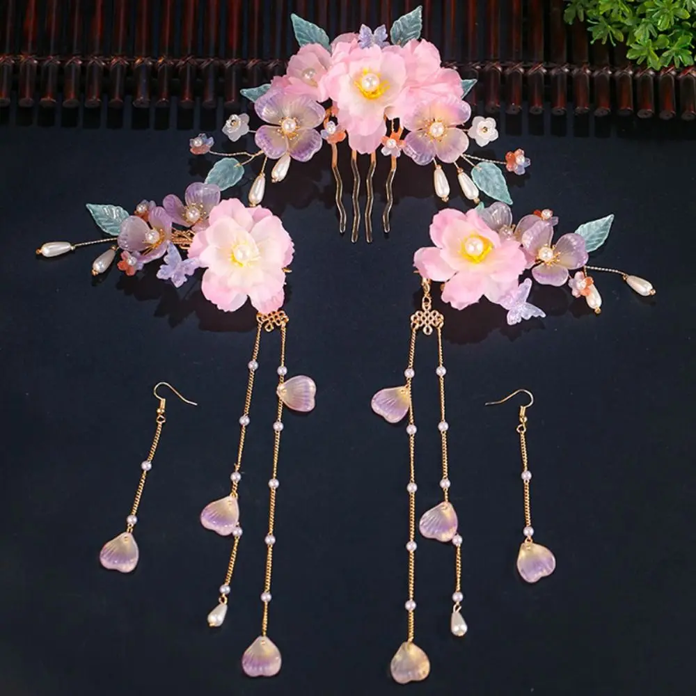 

Ancient Style Chinese Style Hairpin Set Tassel Earrings Hanfu Hair Stick Hair Chopstick Pearl Flower Hair Comb Hair Accessories