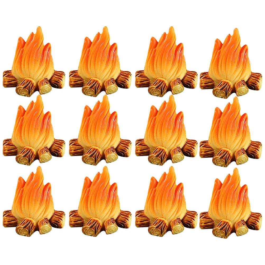 12 Pcs Models Fire Ornaments Mini House Campfire Toy Miniature Resin Fake Camping Party Favors