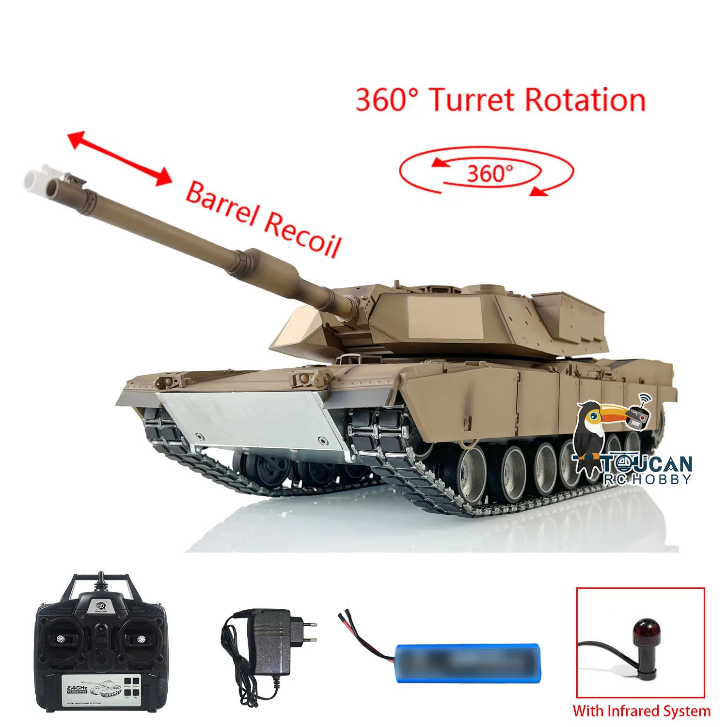 รถถังบังคับวิทยุ Heng Long รุ่น 3918 M1A2 Abrams RTR โครงโลหะ ตัวถังพลาสติก หัวหมุนได้ 360 องศา พร้อมเอฟเฟกต์ควัน