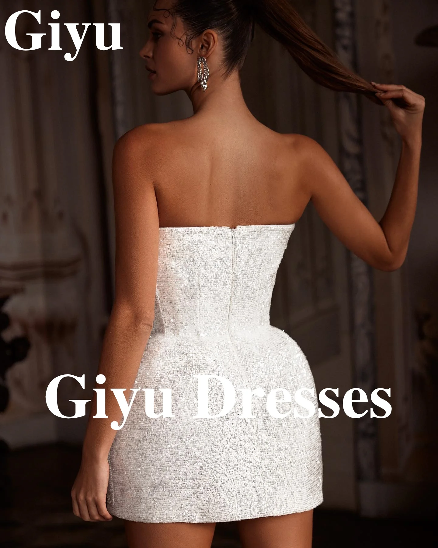 Giyu-vestido de novia Sexy brillante con hombros descubiertos, sin tirantes, con cremallera trasera, vestidos de novia para mujeres europeas y americanas personalizados