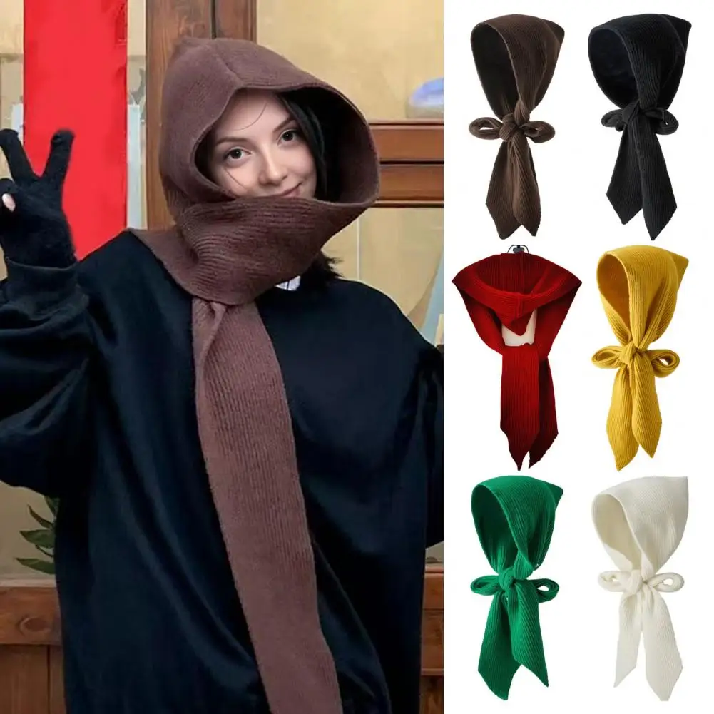 

Вязаные шапки с капюшоном для женщин, шапки-балаклавы, зимние ветрозащитные теплые унисекс, шея, шарф, цельная лыжная шапка с воротником