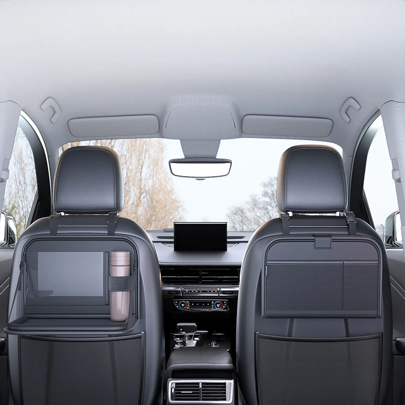 Органайзер на спинку автомобильного сиденья, складной поднос из искусственной кожи, подголовник на заднее сиденье, держатель для чашки, универсальные карманы для телефона на заднее сиденье