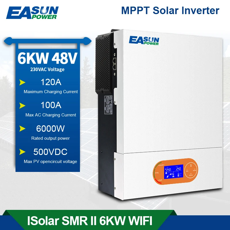 Easun 6000w 4000w 3200w 48v 24v MPPT Hybrid Off Grid Pure Sine Wave 120a 230v 50/60hz Solar Inverter Charger Support WIFI