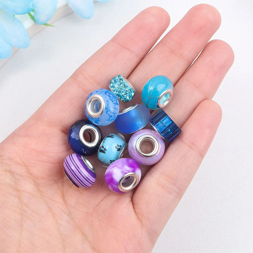 7/17/31pcs Multiple Blue Resin Large Hole Decorative Beads,DIY Bracelet,Necklaces,Beach&Valentine's Day Gift Making Accessories