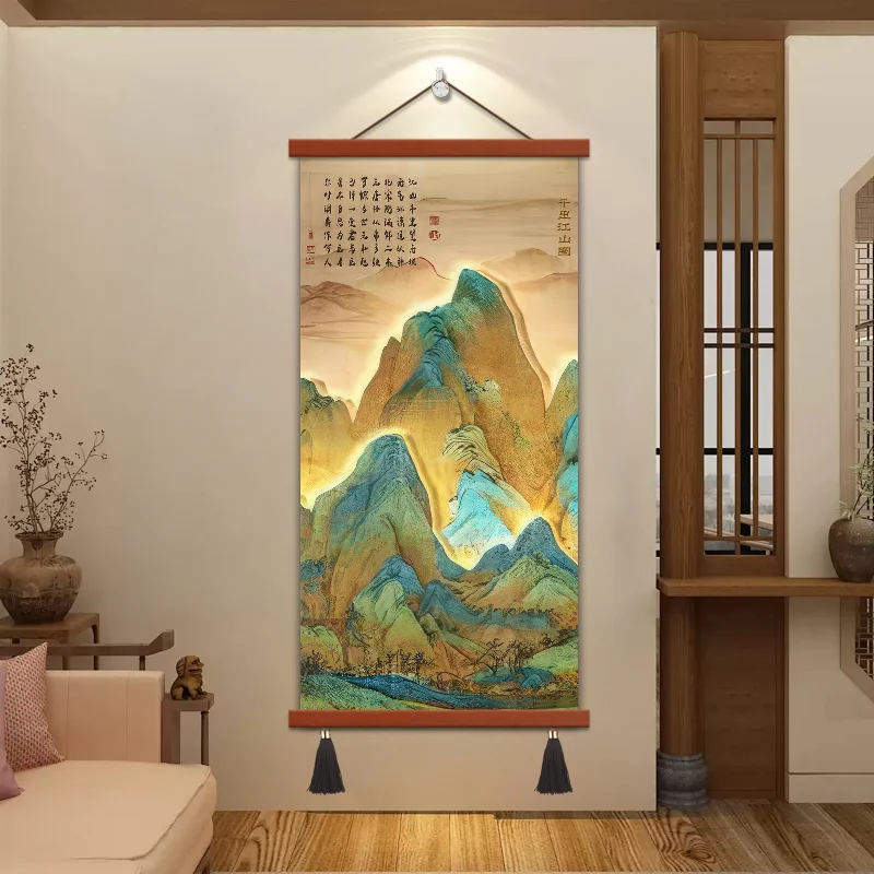 Wall Art Home Decor A Thousand Li Landscape Painting Hanging Scroll Song Dynasty Shan Shui for Entryway Living Room Office