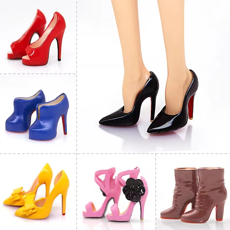 MENGF Quality High Heels Shoes Gold Black Red White Silver Pink Blue Shoes For FR 1/6 Doll Body Noble Doll Colorful Decor Parts