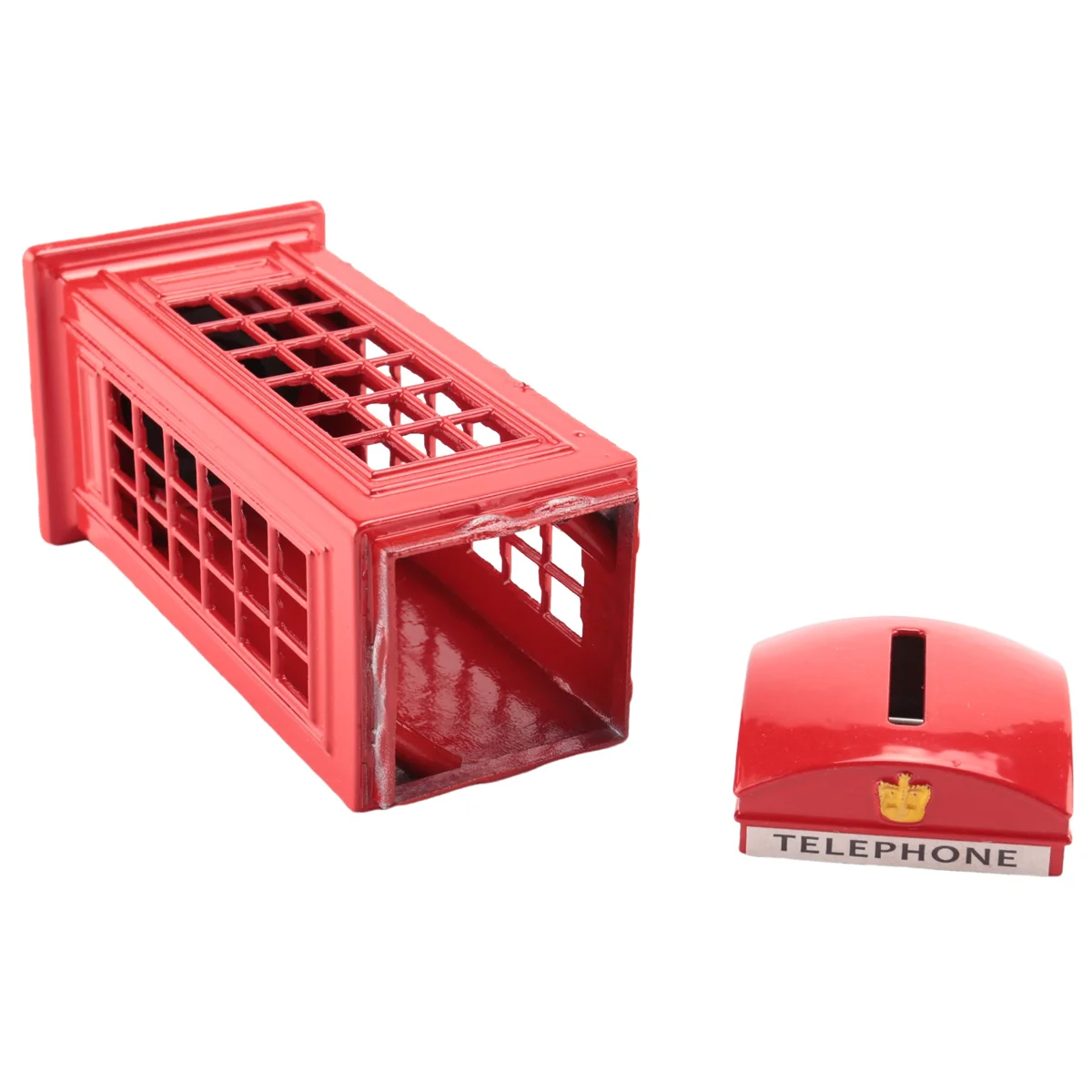 T88C Metal Red British English London Telephone Booth Bank Coin Bank Saving Pot Piggy Bank Red Phone Booth Box 140X60X60Mm