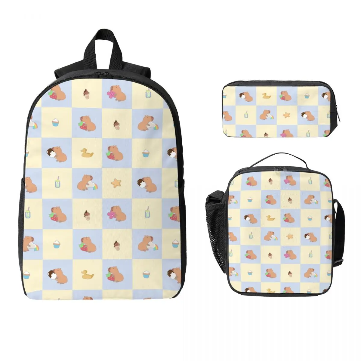 

3Pcs Capybara Backpack Set for Girls Boys Pencil Boxes Bookbag Sets with Lunch Box For School Students Knapsack