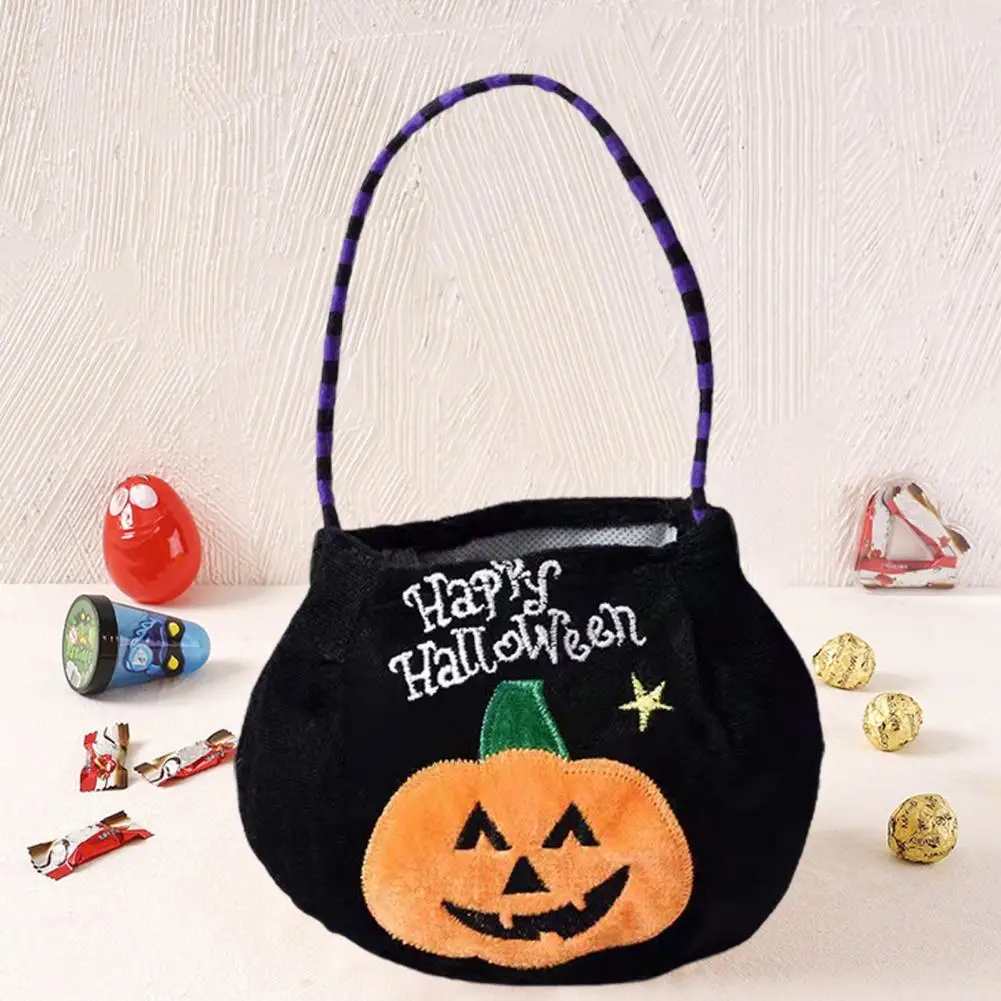 Fun Halloween Candy Holder Embroidered Candy Bag Witch Pattern Halloween Candy Bag Plush Pumpkin Trick or Treat for Toddler