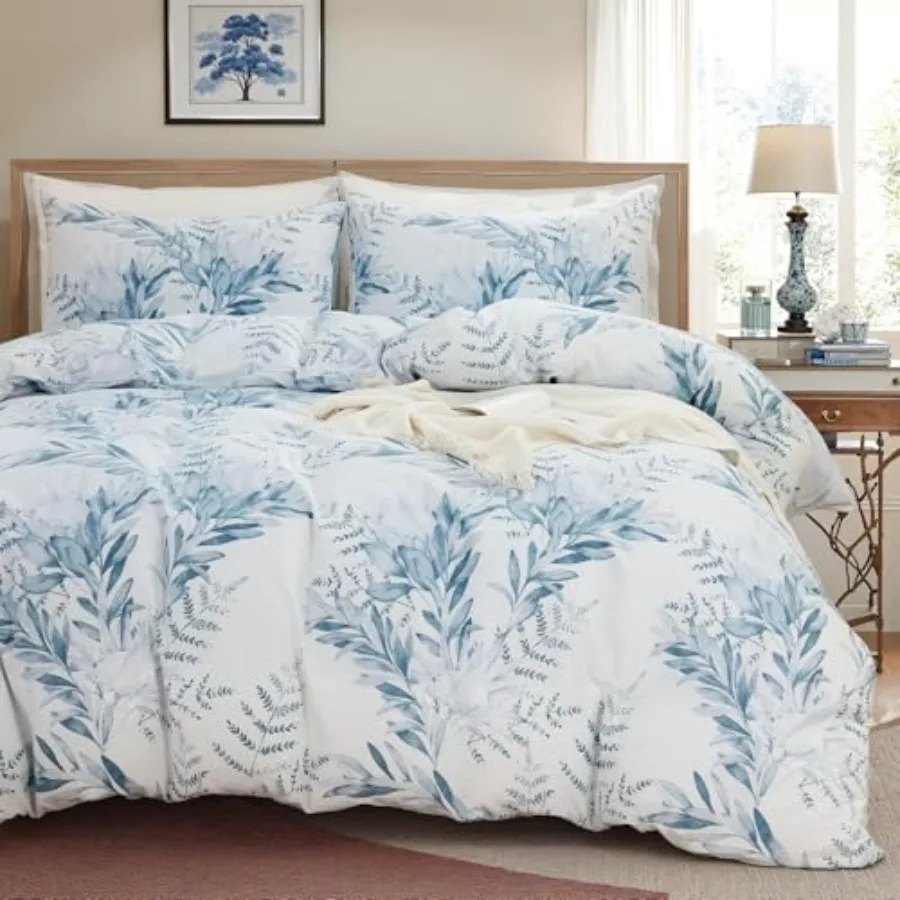 

100% Cotton Duvet Cover Size 3 Pieces Leaf Duvet Cover with Zipper Closure Soft Bedding Set White and for All Season Breathable