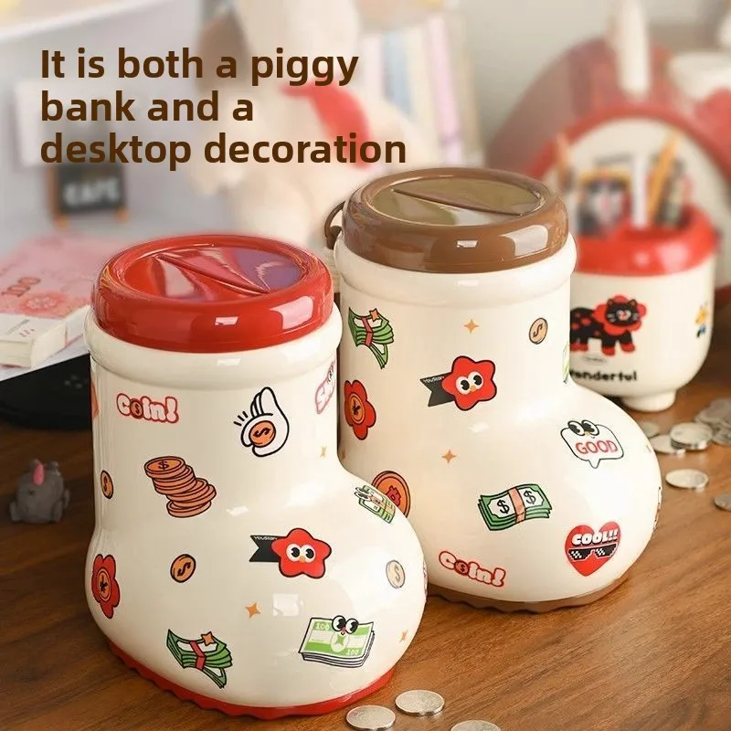 New Rich Boots Piggy Bank,DIY Stickers Randomly Children and Primary School Students Can Save Piggy Bank,Financial Storage Tank