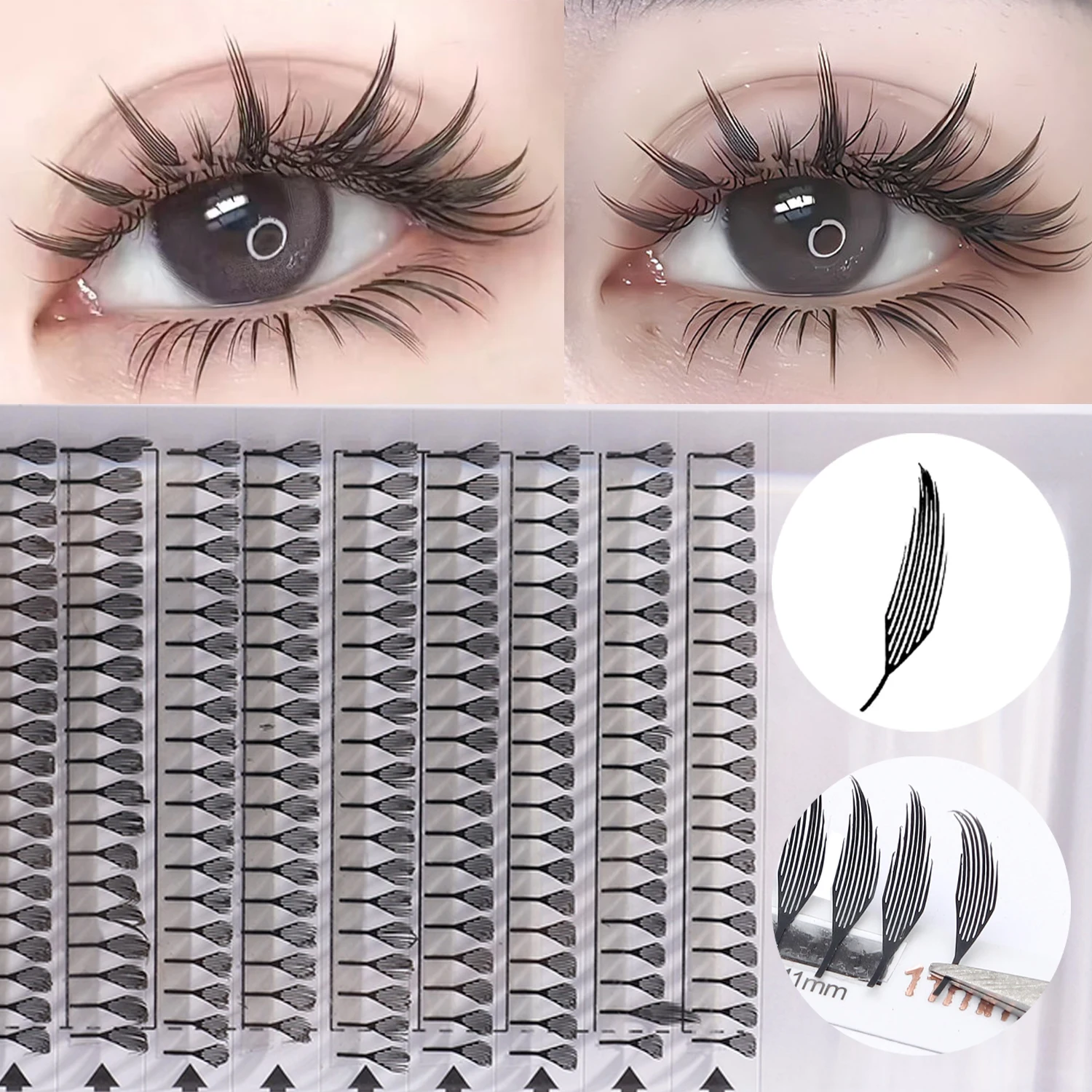 Manga Spire Nuovo stile Estensioni ciglia a forma di piuma Volume individuale C/D Curl Ciglia finte 8-15mm Lunghezza mista Strumento per il trucco