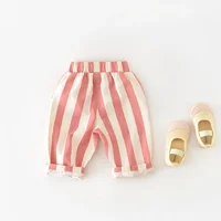Autumn New Boy Girl Children Loose Striped Casual Pants Baby Pockets Fashion Pants Kid Outdoor Cotton Trousers Toddler Costume 4