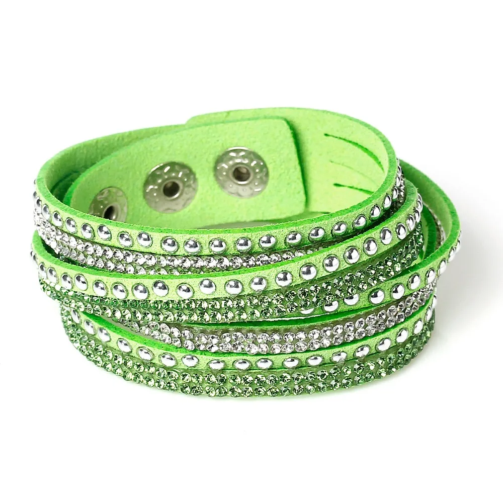 8Seasons Bohemian Snap Jewelry Velvet Fashion Bracelets Suede Silver Color Slake Leather Rhinestone Couple Jewelry 39.0cm long