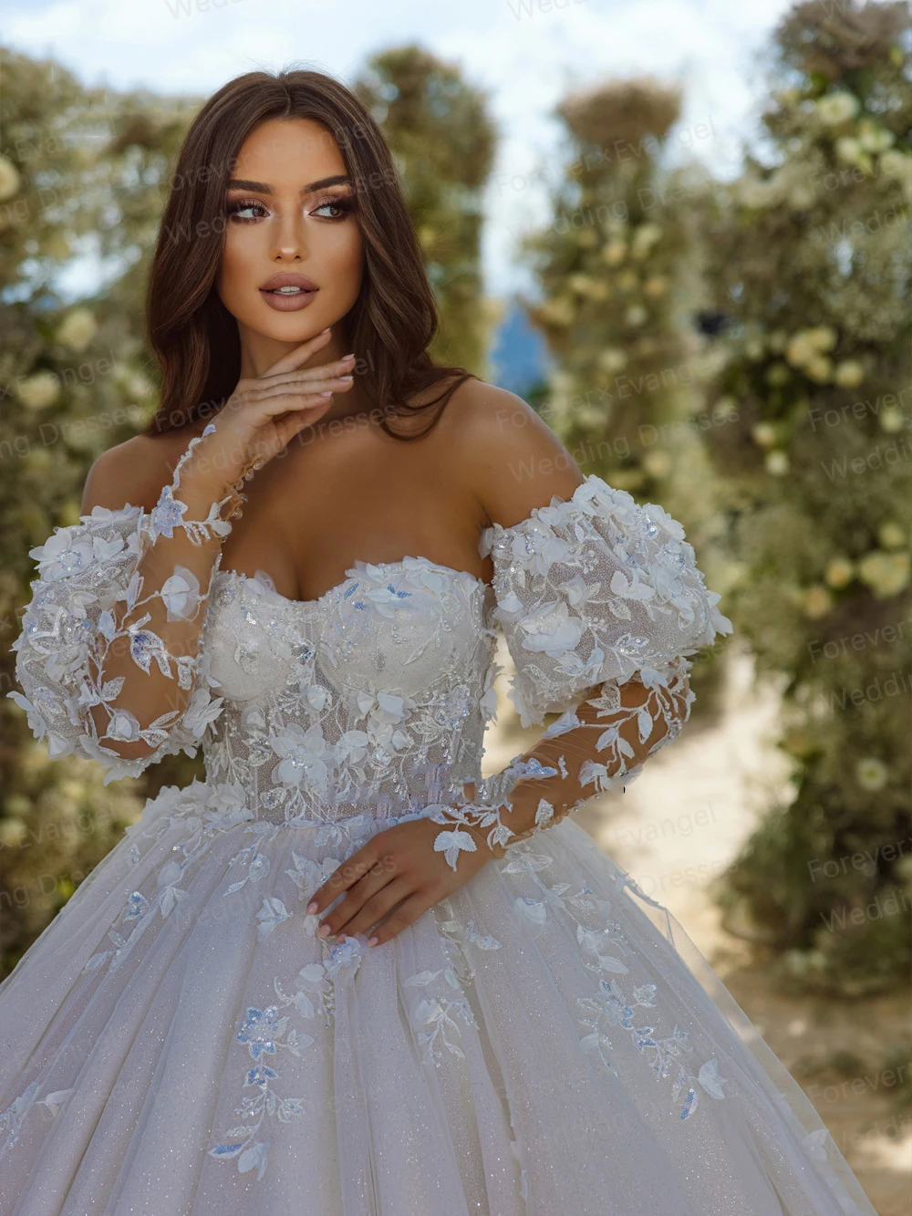 Graceful Wedding Dresses For Woman A Line Appliques Sweetheart Sexy Long Sleeve Off The Shoulder Bride Gowns Vestidos De Noche