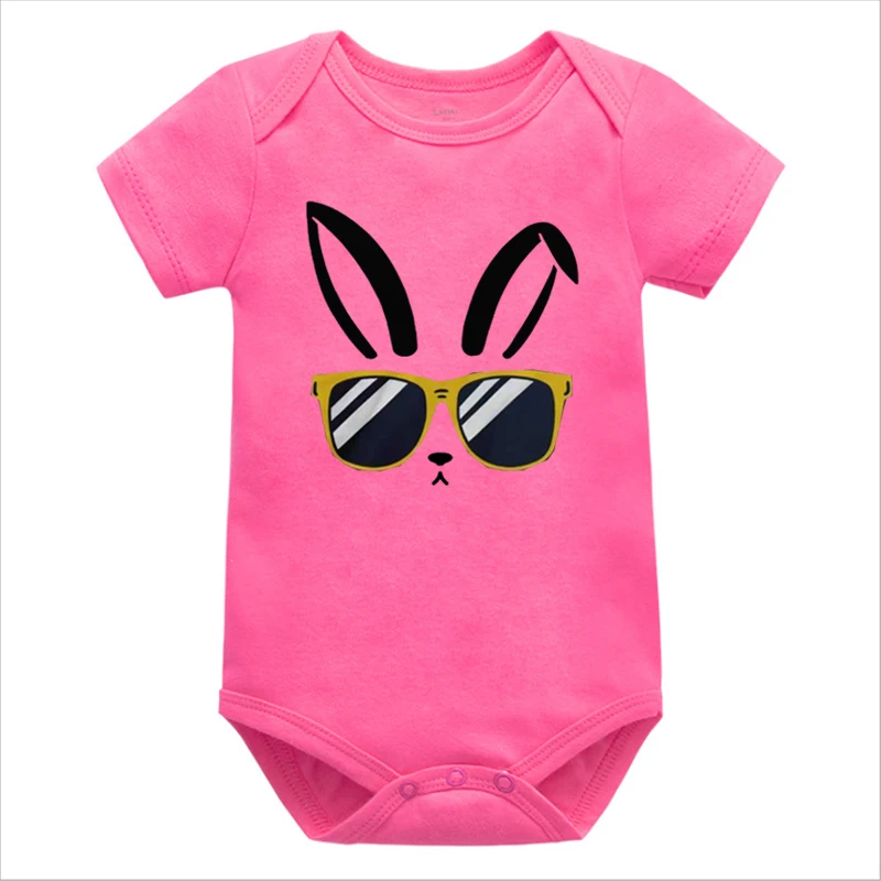 Cute Easter Shirt for Boy or Girl Bunny Ear T Shirt for Kids Newborn Baby Clothes Sunglasses Clothes Funny Bodysuit