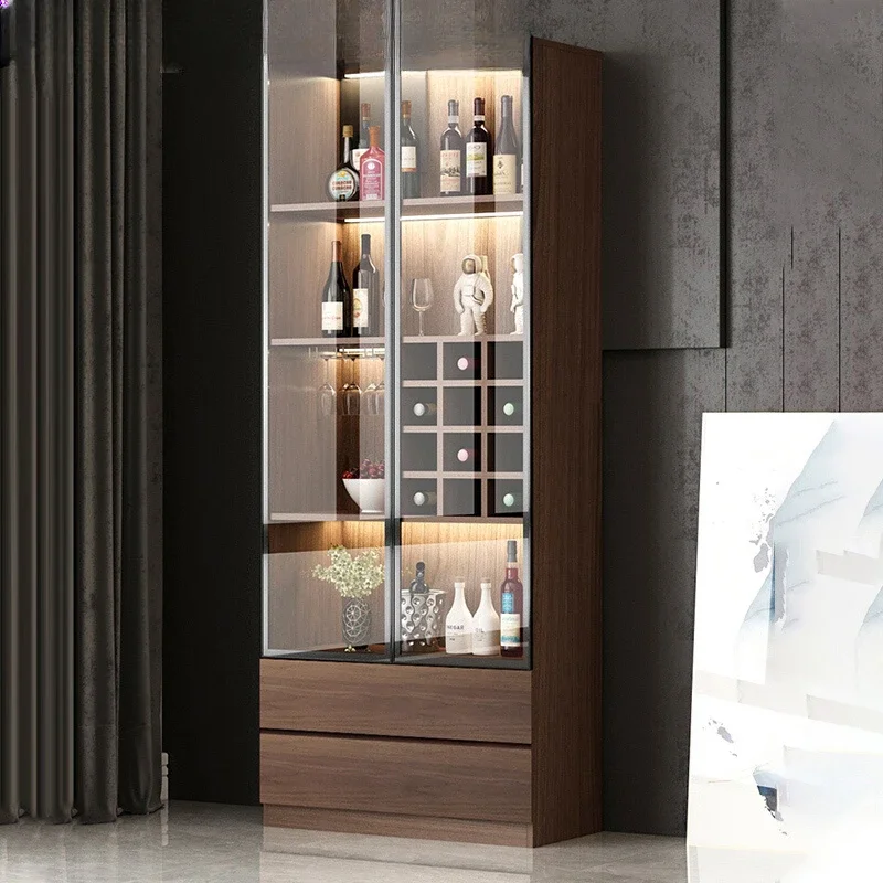 Glass Door Wine Cabinet Modern Simple Living Room Display Cabinet Light Luxury Household Storage Meuble Vin Bar Furniture