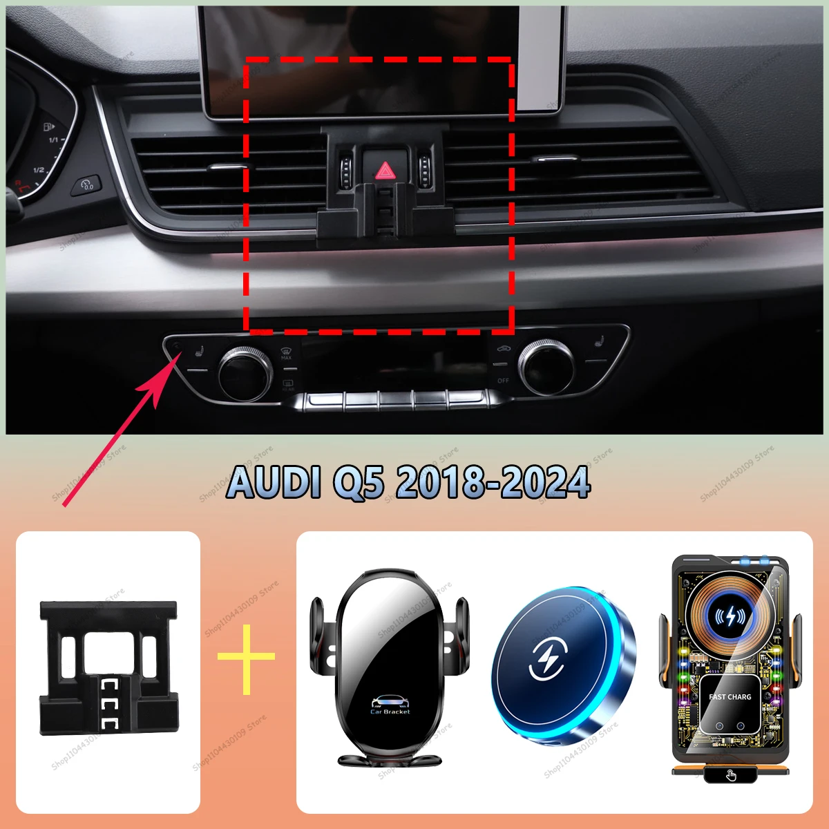 Suporte Magnético para Celular com Carregamento Sem Fio para AUDI Q5 2018-2024, Suporte para Celular com MagSafe