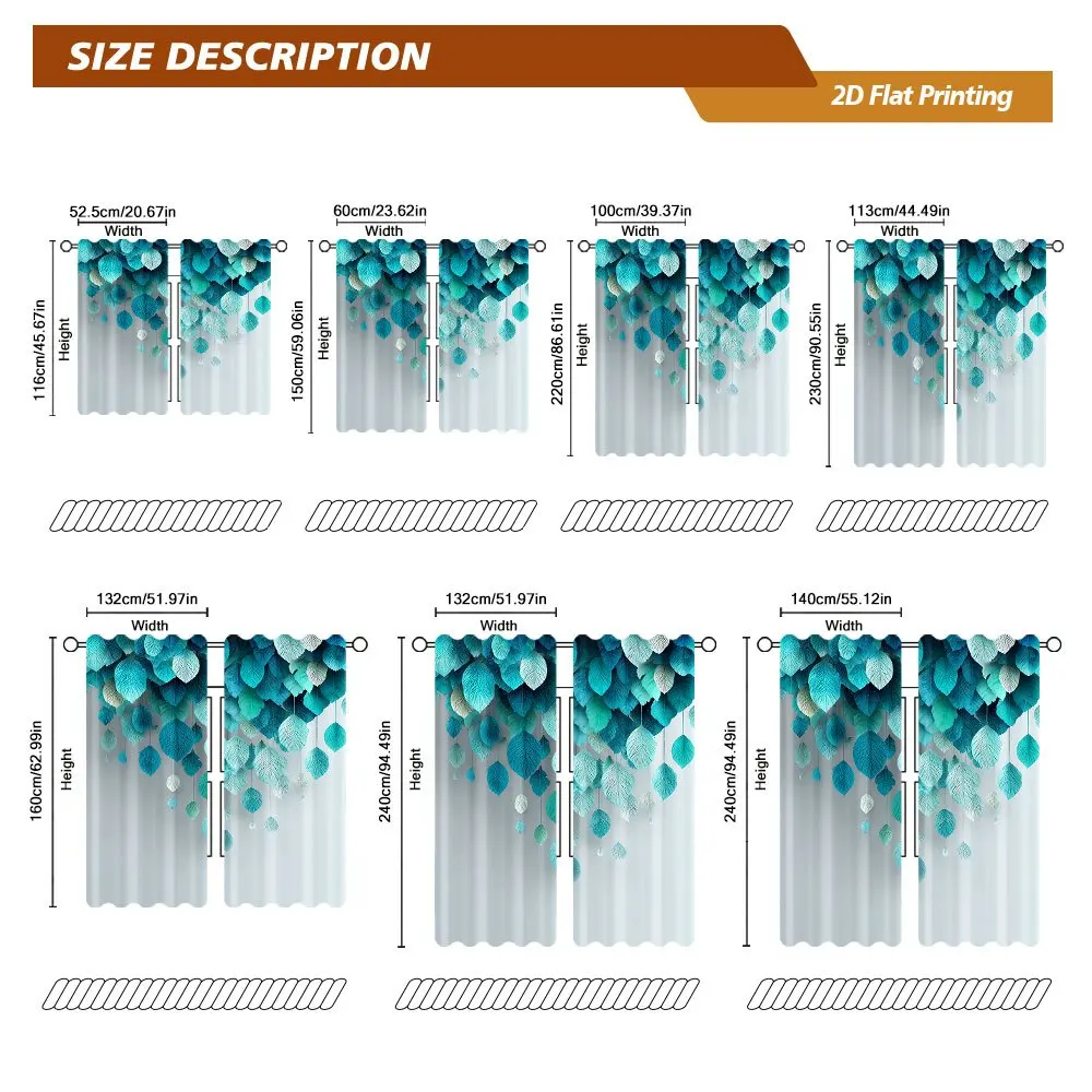 Fresh blue pattern with hanging leaves Print Drapes Room Darkening Window Curtains for Home Decor,Rod Pocket Blackout Curtains