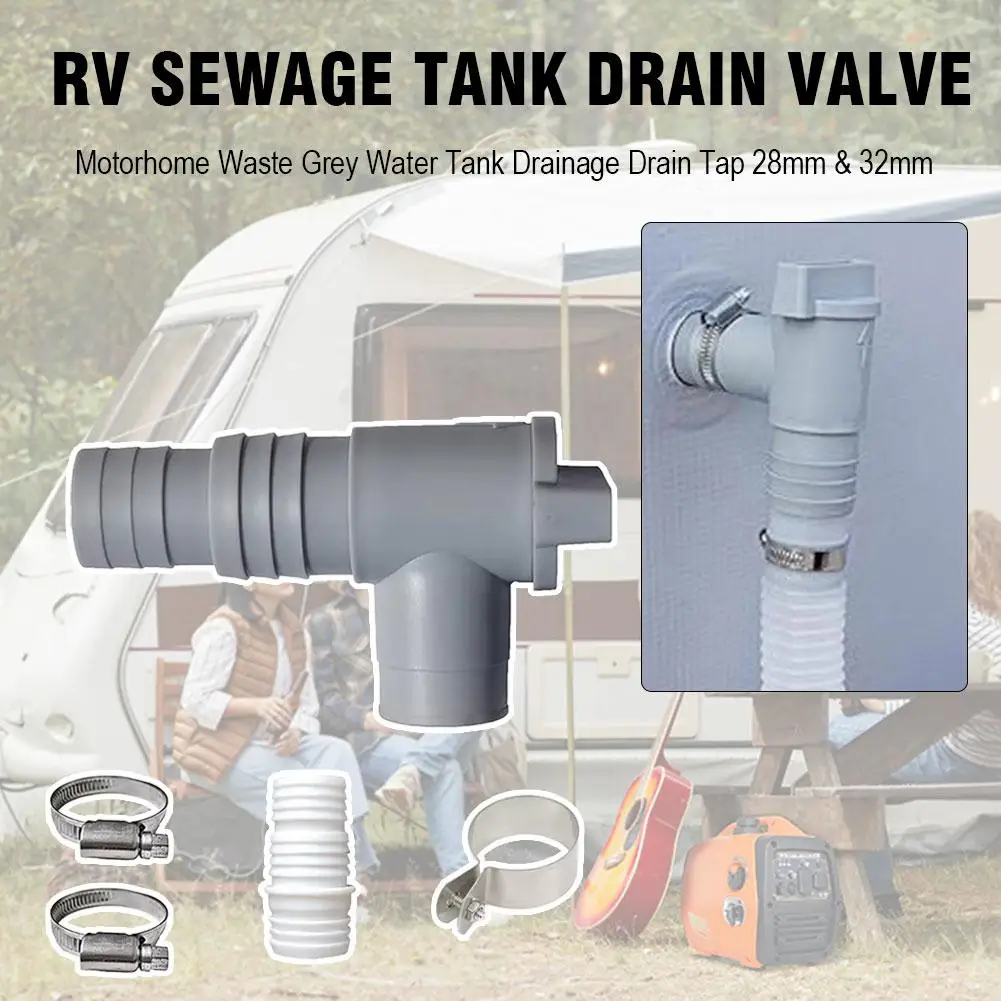 

Сливной клапан резервуара для сточных вод на колесах, зажимы резервуара для сточных вод для дома на колесах 28/32 мм со шлангом, аксессуар для крана для кемпера, дренажный слив C4H7