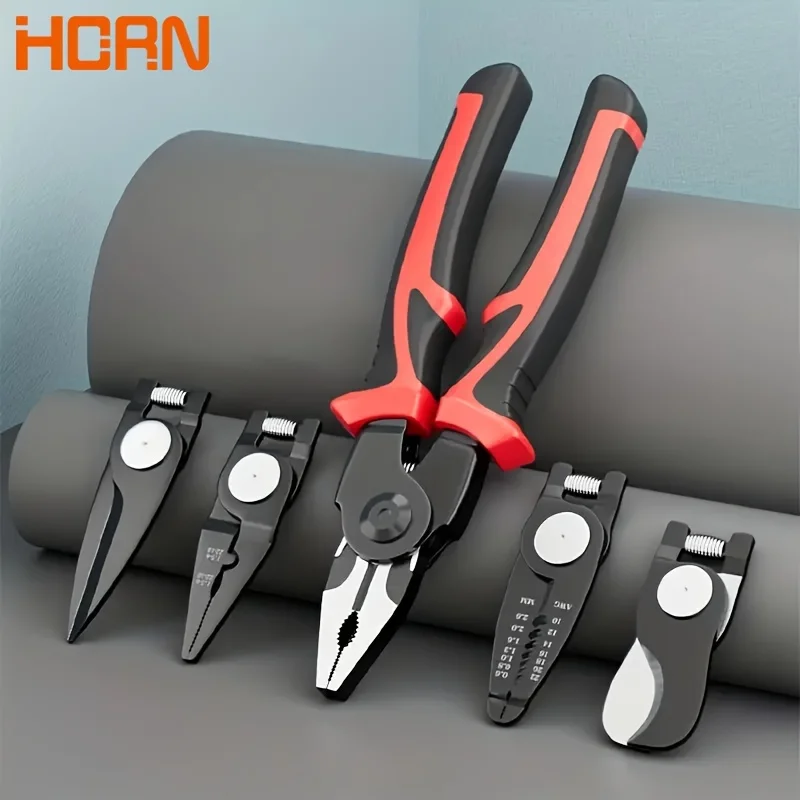 5 in 1 Multitool Pliers Portable Hand Tools Replaceable Head Crimping Tool Wire Stripper Non-Slip Handle Wire Cutter