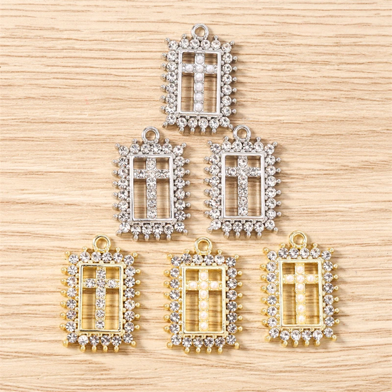 5 Stück 16 x 23 mm niedliche Kristall-Metall-Kreuz-Charms-Anhänger für Schmuckherstellung, Tropfen-Ohrringe, Halsketten, Armbänder, DIY-Bastelbedarf – Detail 9