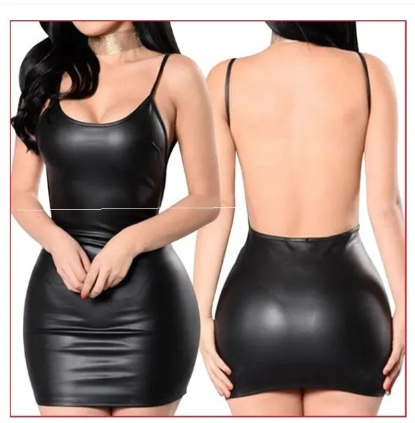 Sexy Ladies Leather Clothes V-Neck Strap Design One-Piece Sleepwear/Pajamas Autumn/Winter/Spring/Summer Universal Seasonal Use