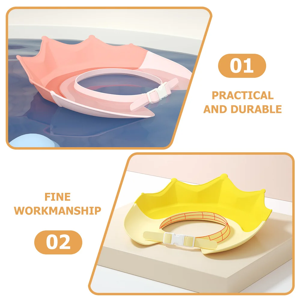 

2Pcs Silicone Baby Shower Cap Toddler Bath Hat Adjustable Waterproof Hair Washing Hat Cute Crown Design Baby Bath Head Protector