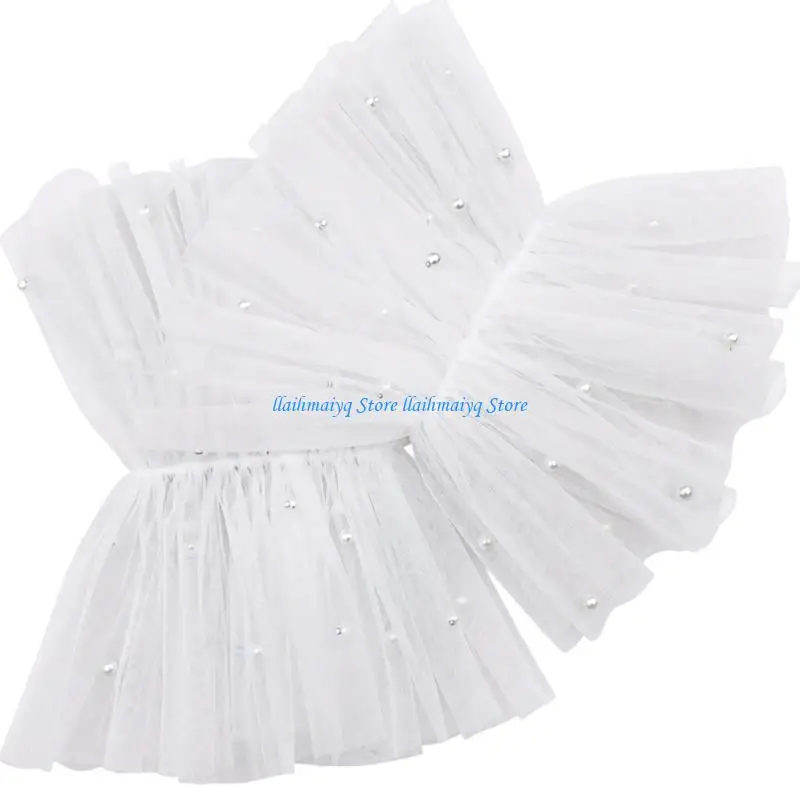 573B 2Pcs Wrist Cuffs Tulle Wedding Arm Sleeves Embellished Irregular Faux Pearls Lightweight Breathable Outdoor Elegant