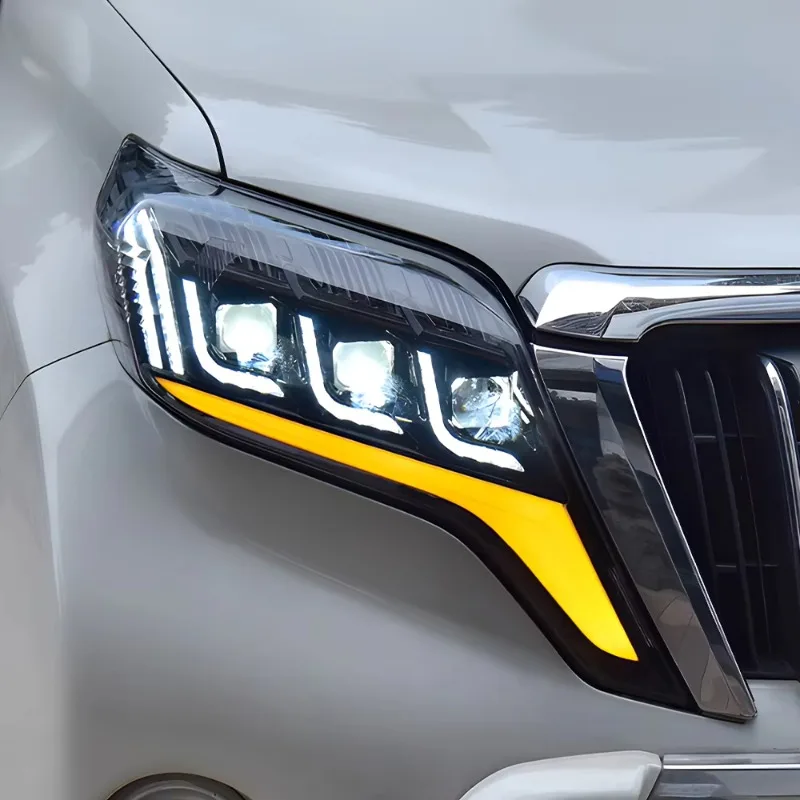 2014-2017 for Prado LED Auto Headlight Assembly 100W Dynamic Signal Lamp Three Lens Projector Upgrade Car Front Lights