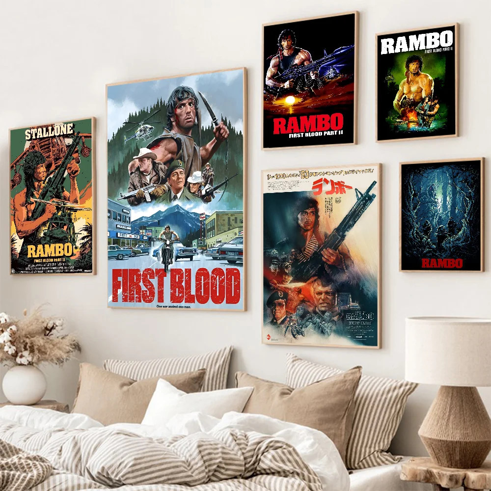 Classic Movie Rambo First Blood Self-adhesive Art Poster Whitepaper Sticker DIY Room Bar Cafe Wall Decor