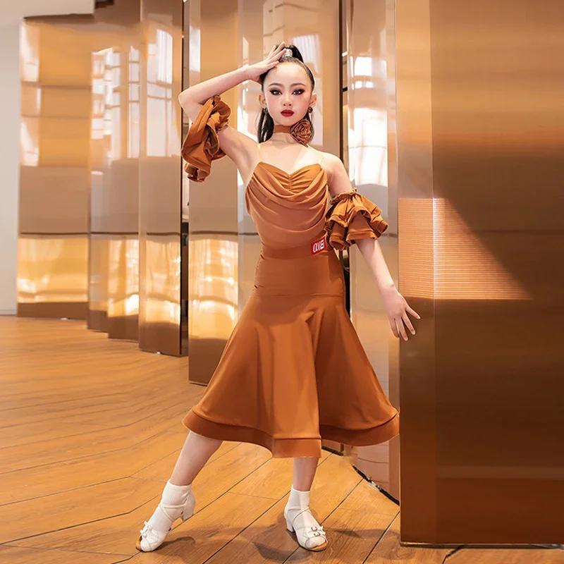 

Fashion Ballroom Dance Competition Dresses Girls Latin Dance Fringed Dress Kids Performance Dancing Clothes Stage Wear