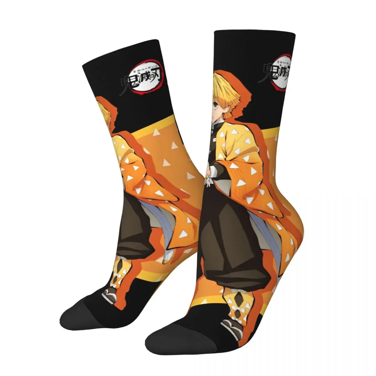 Funny Zenitsu Demon Slayer Football Socks Polyester Crew Socks for Unisex