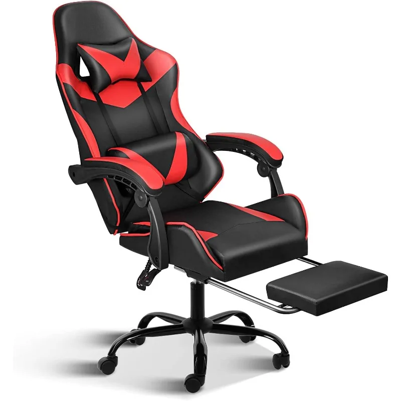 Silla ergonómica para juegos, asiento con respaldo y altura ajustable, giratoria, reclinable, ordenador de oficina de carreras, con reposapiés