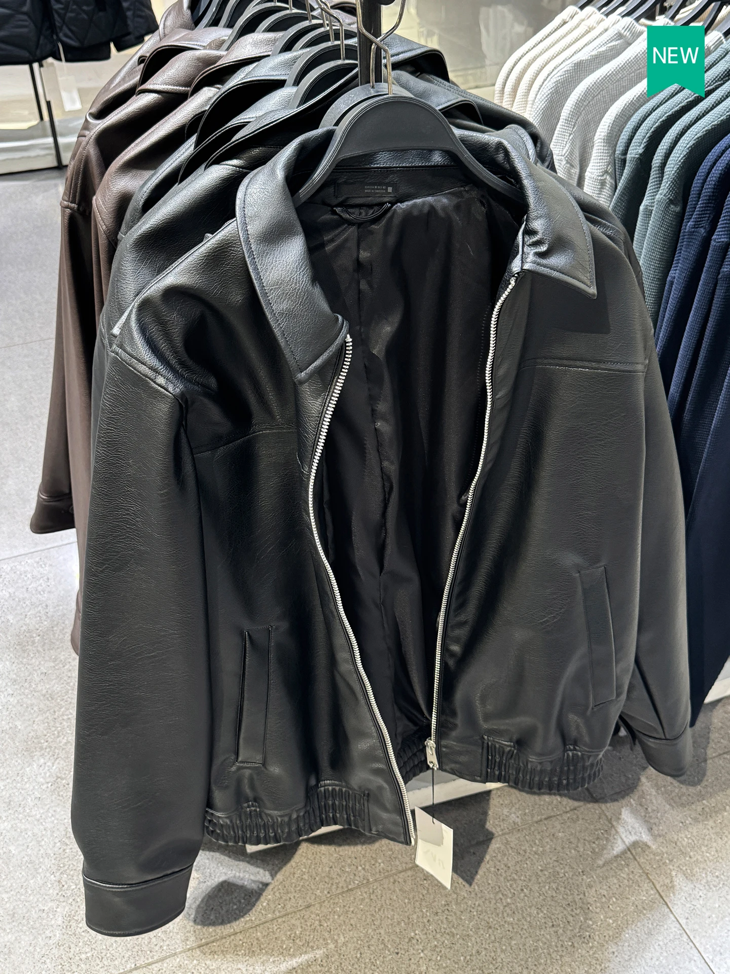 

New Autumn Men's Straight Leg Pilot Zipper Jaet PU Leather Fake Leather Outerwear Stand Fit Casual Sle Windproof