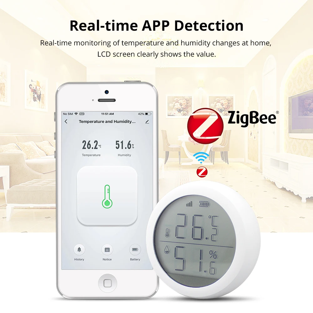 Tuya Zigbee Sensor de Temperatura e Umidade, Tempo Real, Detecção de Aplicativos, Linkage, Inteligente para Vida Inteligente