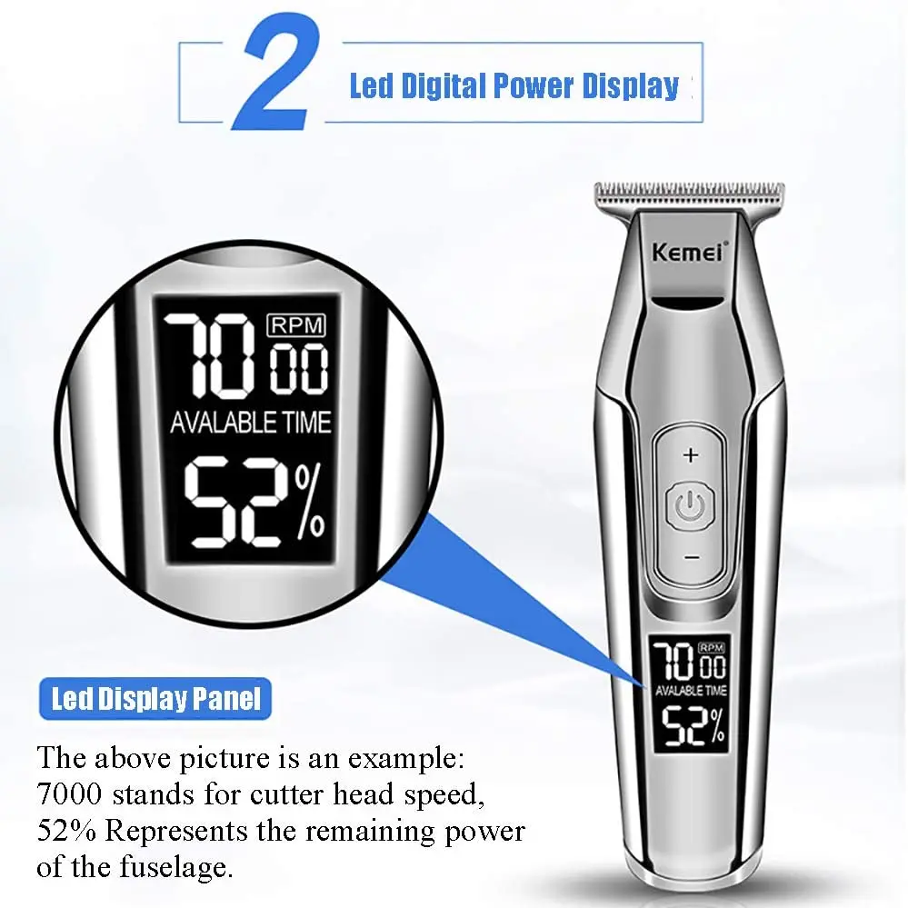 Kemei Professional Hair Clipper เครา Trimmer สำหรับปรับความเร็ว LED ดิจิตอลแกะสลัก Clippers Grooming ไฟฟ้ามีดโกน
