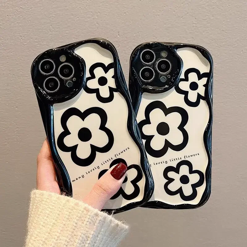 Custodia per fiori Balck per Samsung Galaxy S20 S23 FE S21 S22 Plus S23 Ultra A71 A72 A73 J7 Prime S23 custodia morbida in Silicone per paraurti ondulato