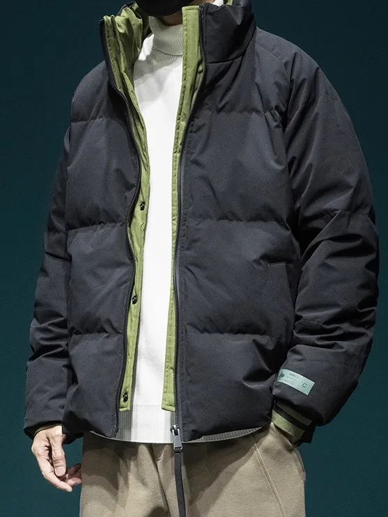 

Мужская хлопковая куртка в стиле ретро-джинсовка, свободного кроя, с воротником-стойкой, теплая, повседневная, имитация двухслойной верхней одежды для зимы