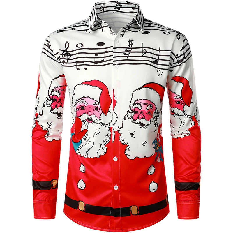 

LFestive Humor Design Shirt Men's Long Sleeve Allover Print Christmas Shirt Casual Tops Full Sleeve Men Clothing With Xmas Tops