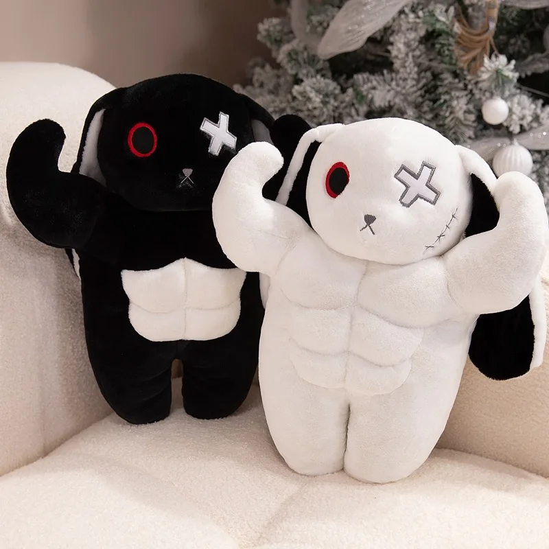 Creepy Gothic Muscle Rabbit Plush Toys Spooky Bunny Stuffed Animals Cute Horror Dreadful Bunny Dolls for Halloween Decor