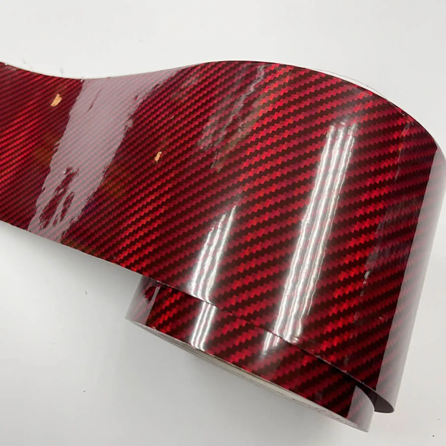 Super Glossy 10cm width Red Holographic Carbon Fiber Vinyl Wrap DIY Car Laptop Decal Sticker Self Adhesive Sheet