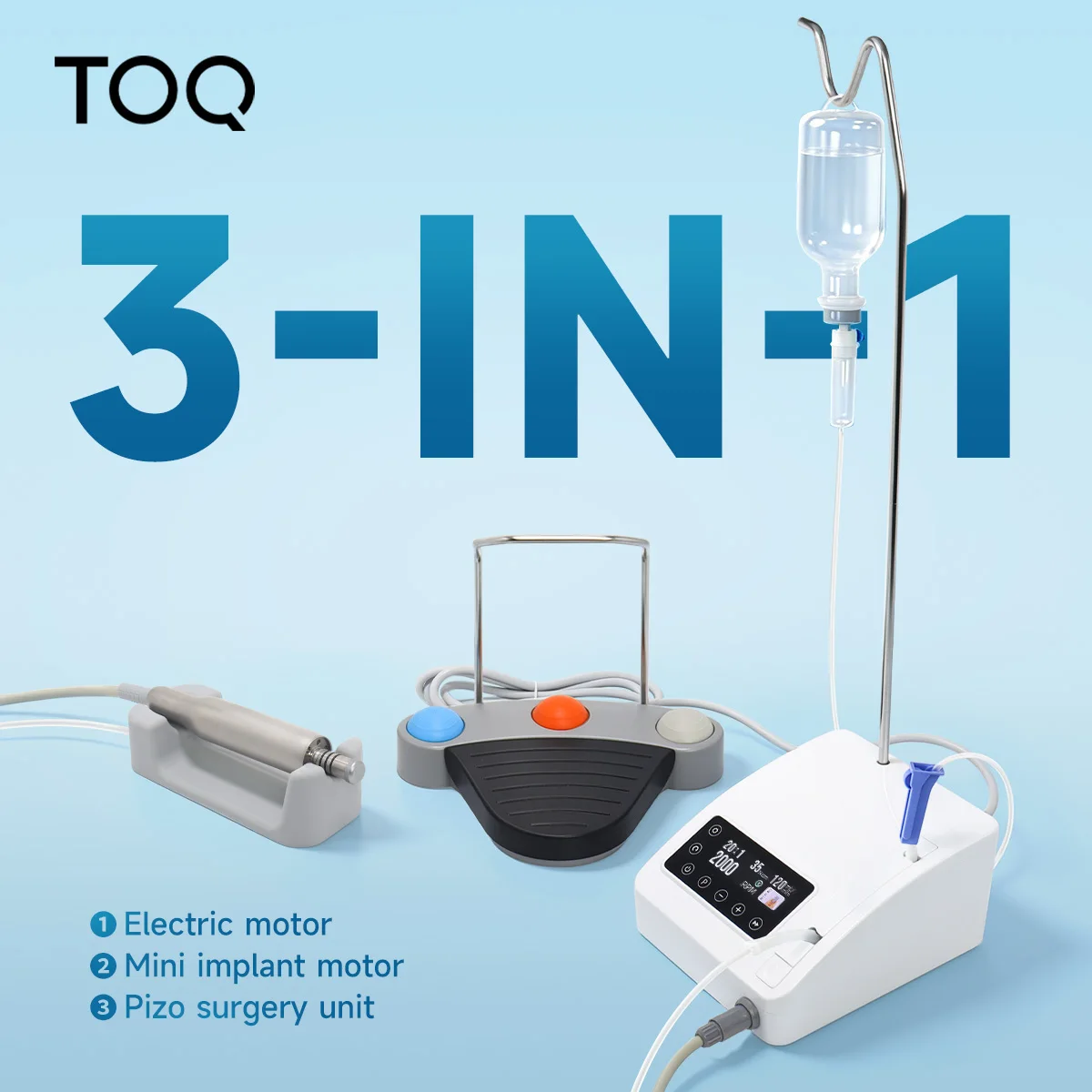 TOQ Dental Pizosurgery-Einheit 3-in-1 Mini-Implantatmotor mit Wasserkühlpumpe Bürstenloser Mikromotor für Zahnmedizin und Oralchirurgie
