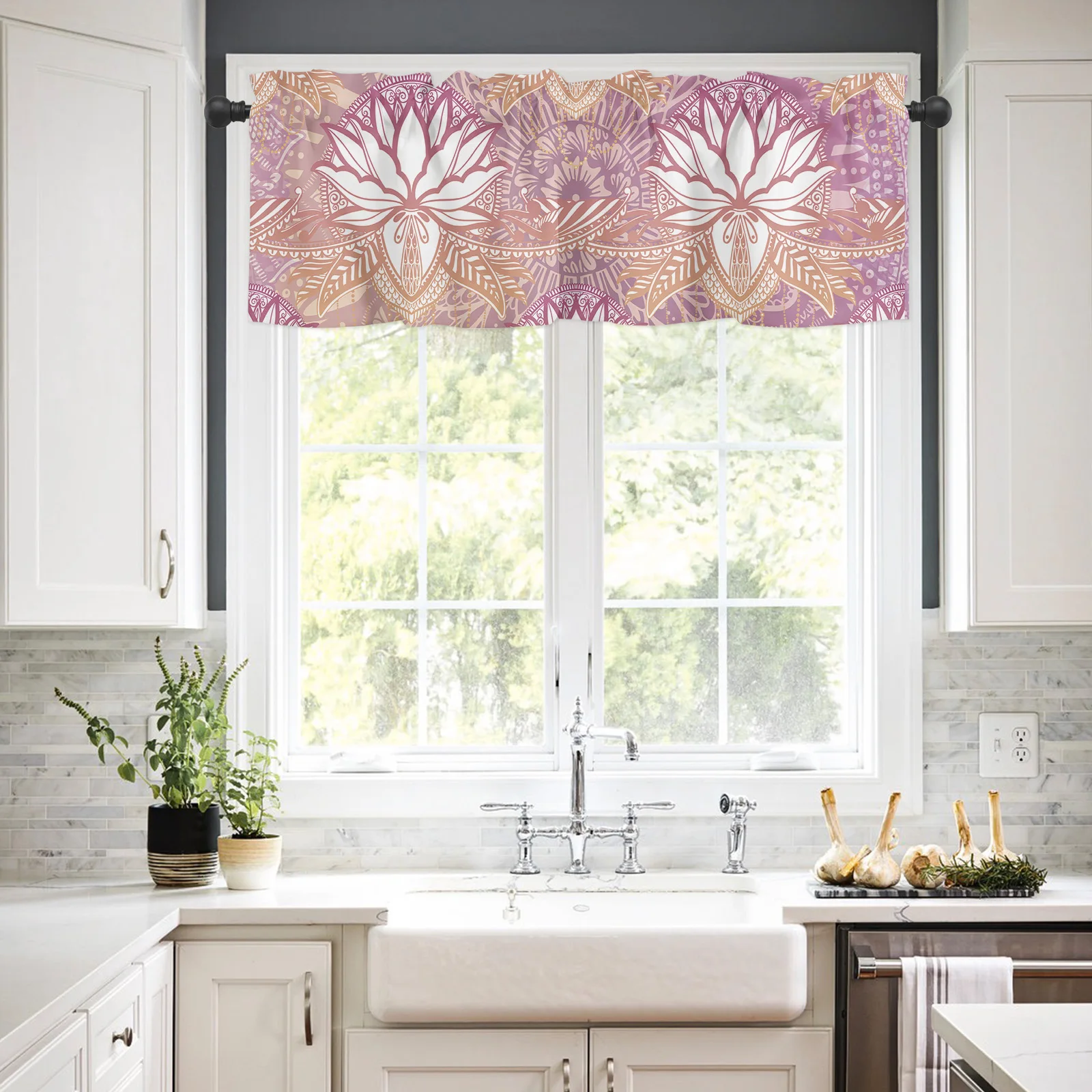 ZEDLIYU Valances for Windows Kitchen Living Room Small Window Valance Mandala Lotus 1 Panel, 54 x 18 Inch