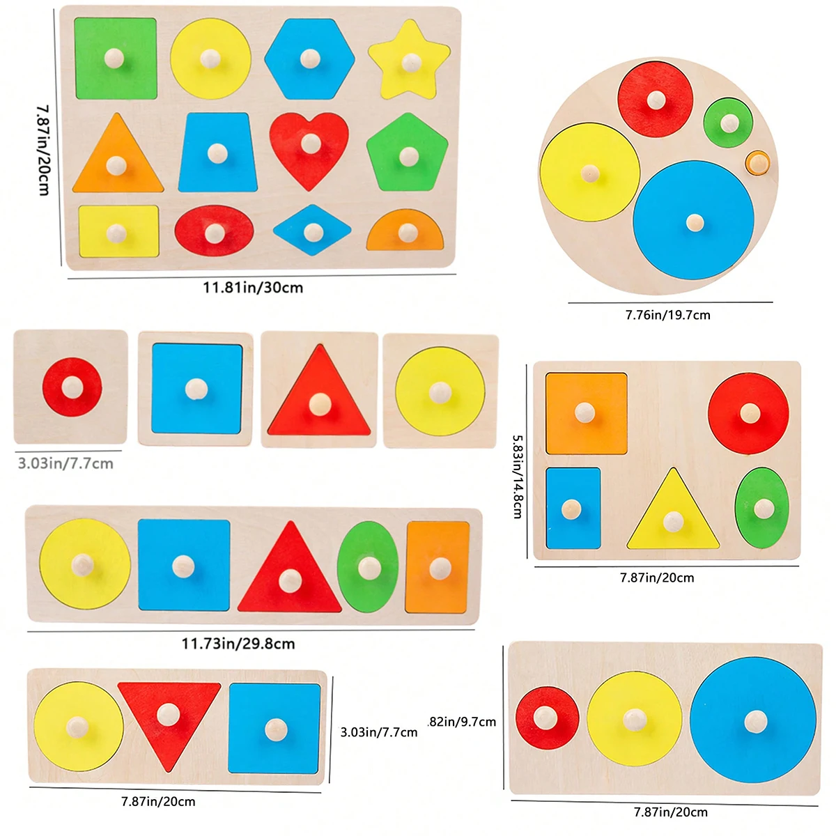 1pc Houten Kleurrijke Vormherkenning Hand-Grijpbord Speelgoed Meerdere Maten Puzzel Insteekpanelen Geschikt voor Kinderen vanaf 3 jaar