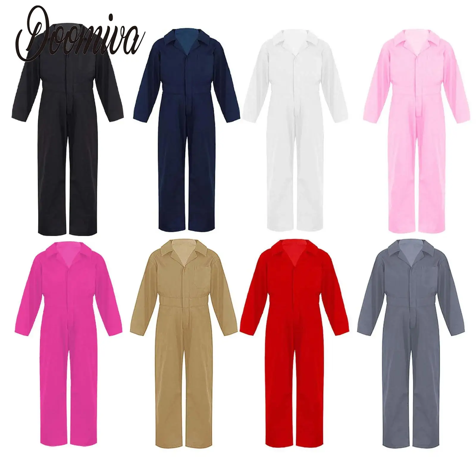 

Boys Girls Mechanic Boiler Costume Coverall Flightsuit Coverall Role Play Jumpsuit Hippie Teens Long Sleeve One-piece Dress Up
