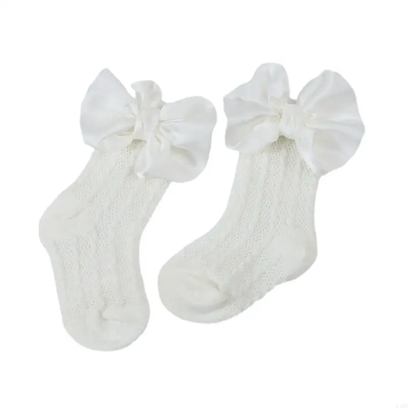 

54DF Baby Headband/Socks Solid Girls Length Socks with Bowknot Embellishment