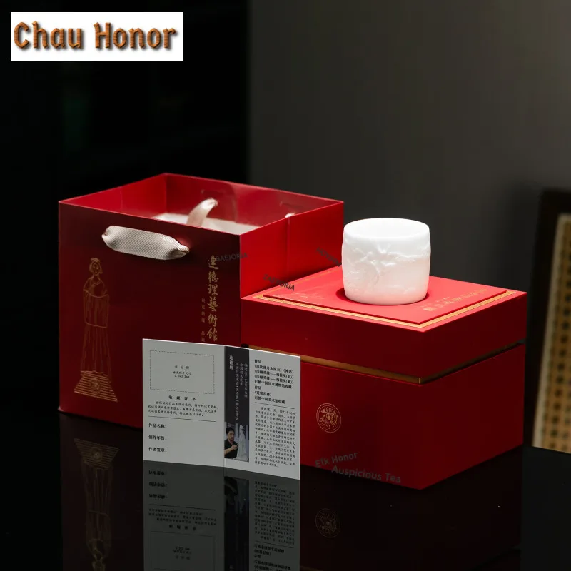100ml Ice Jade Porcelain Embossed Dunhuang Apsaras Teacup Creative Tea Bowl  Tea-tasting Meditation Cup Chazhan Master Cup Cafes