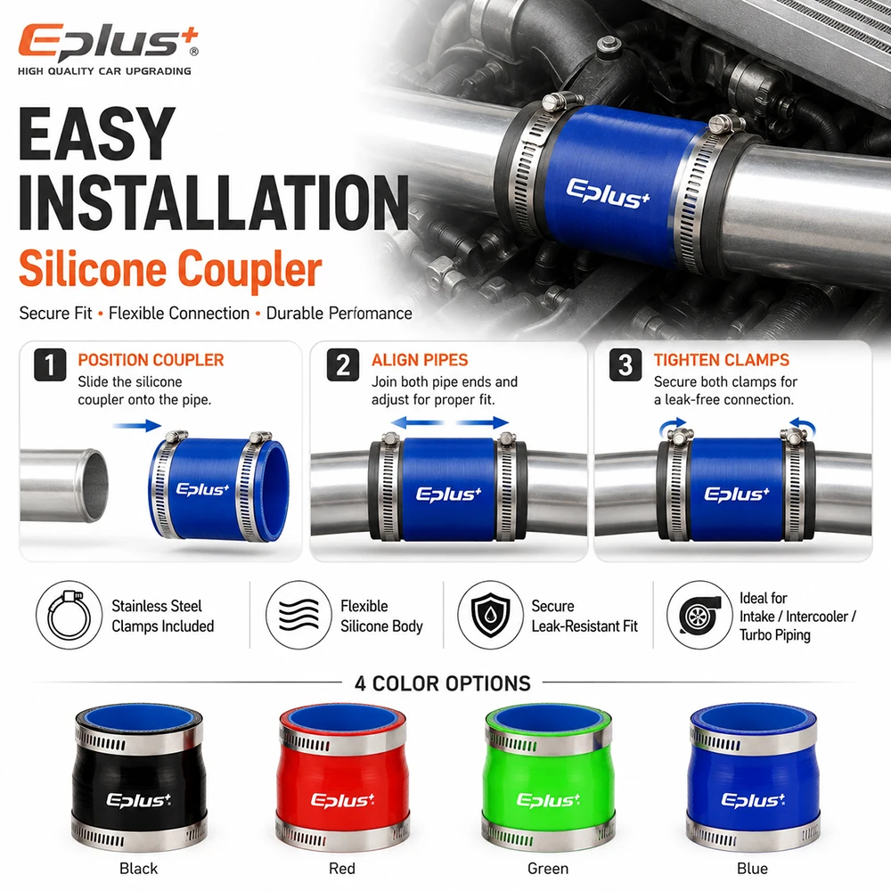 EPLUS Universal 4-lagiger Gerader Silikon-Schlauchverbinder Verstärkter Turbo-Ansaug-Ladeluftkühler-Adapter Blau Schwarz – Detail 6