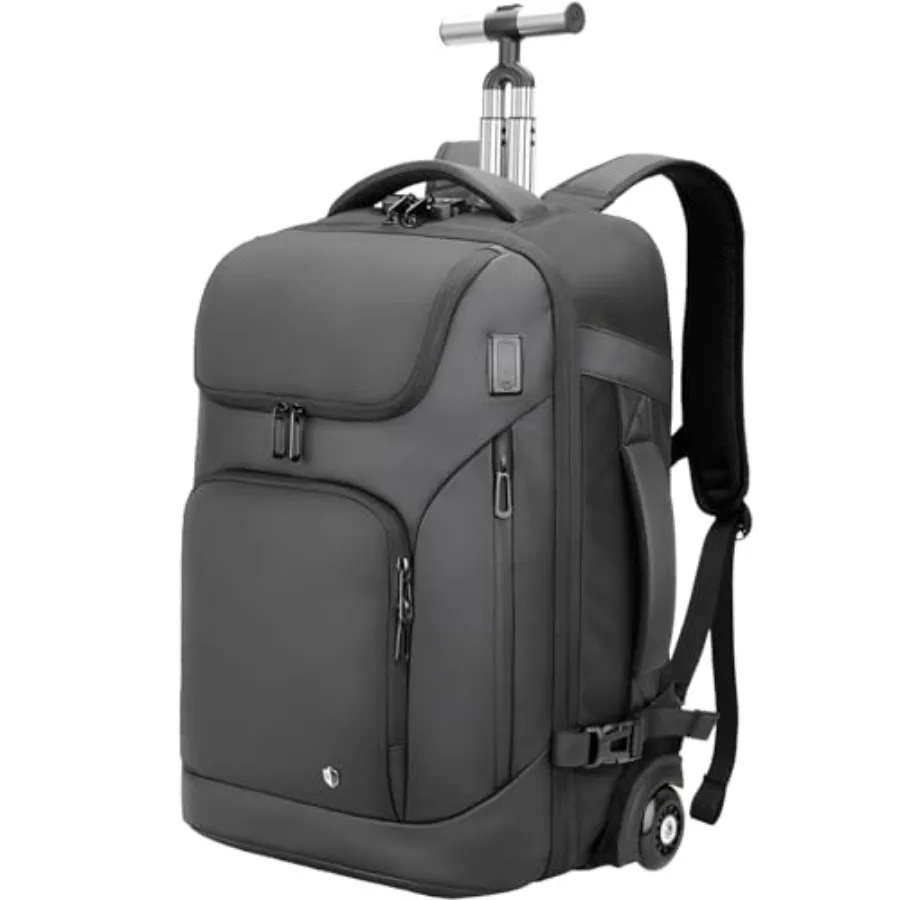 

Rolling Backpack 17inch Laptop Backpack with Wheels Water Resistant Carry on Luggage with USB C Ports Wheeled Backpack Suitcase